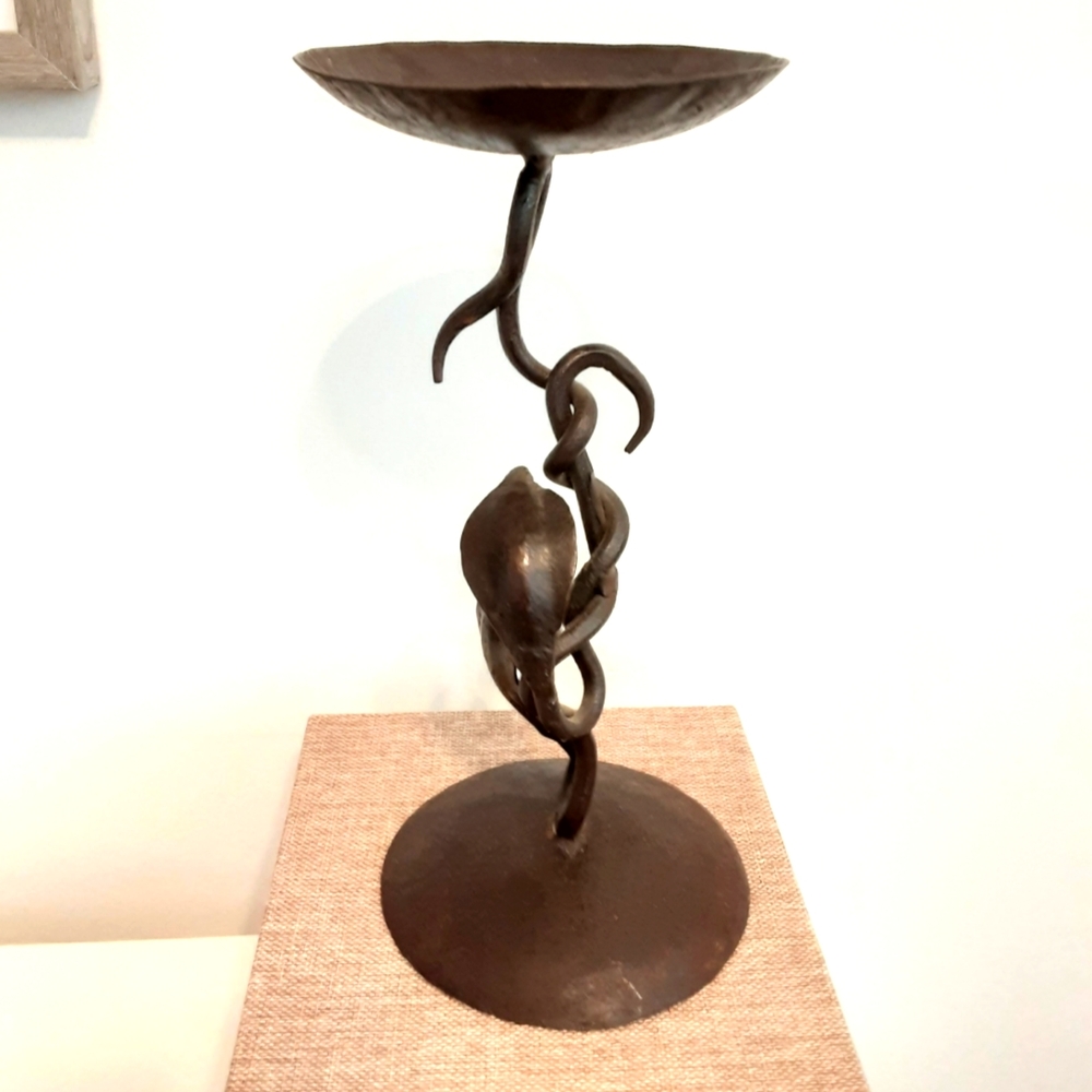 Rustic Pillar Candle Holder Fall Autumn Decor 12" Tall Metal Leaves Cottagecore